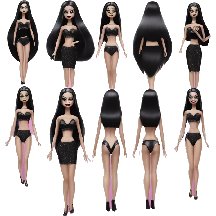 Teen Morticia Addams. Gothic bikini glitter girl Barbie  emoji
