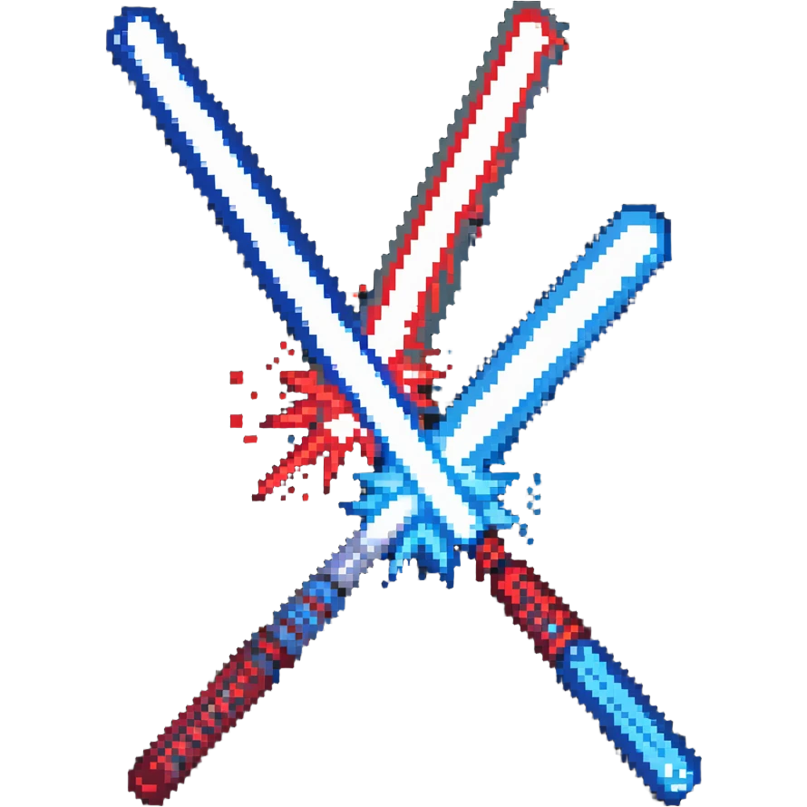 two lightsabers, one blue and one red, clashing with energy burst emoji