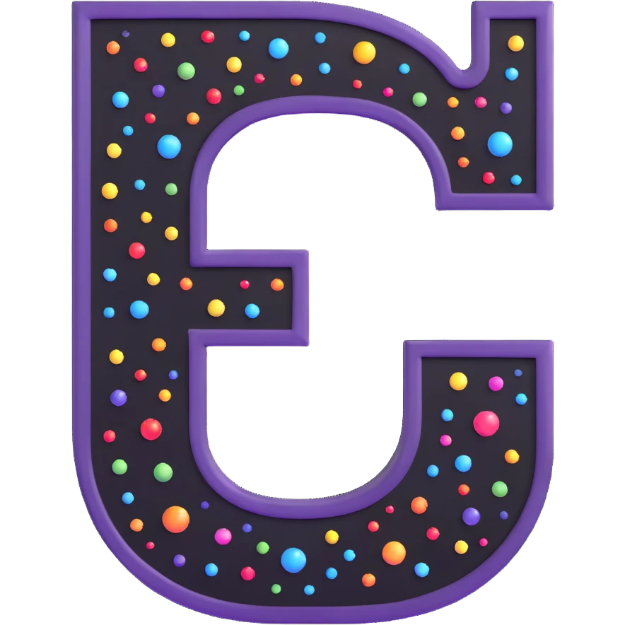 big bold letter C in lime green electric color with googly eyes on top, with a glossy finish and sparkles emoji