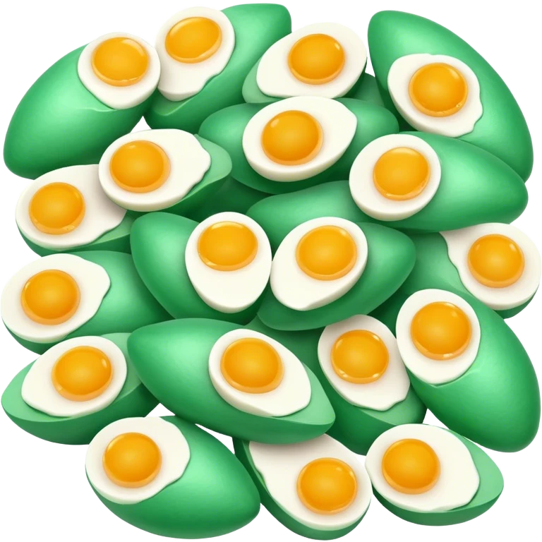 Jade-green chill slices intertwined with fluffy golden eggs emoji
