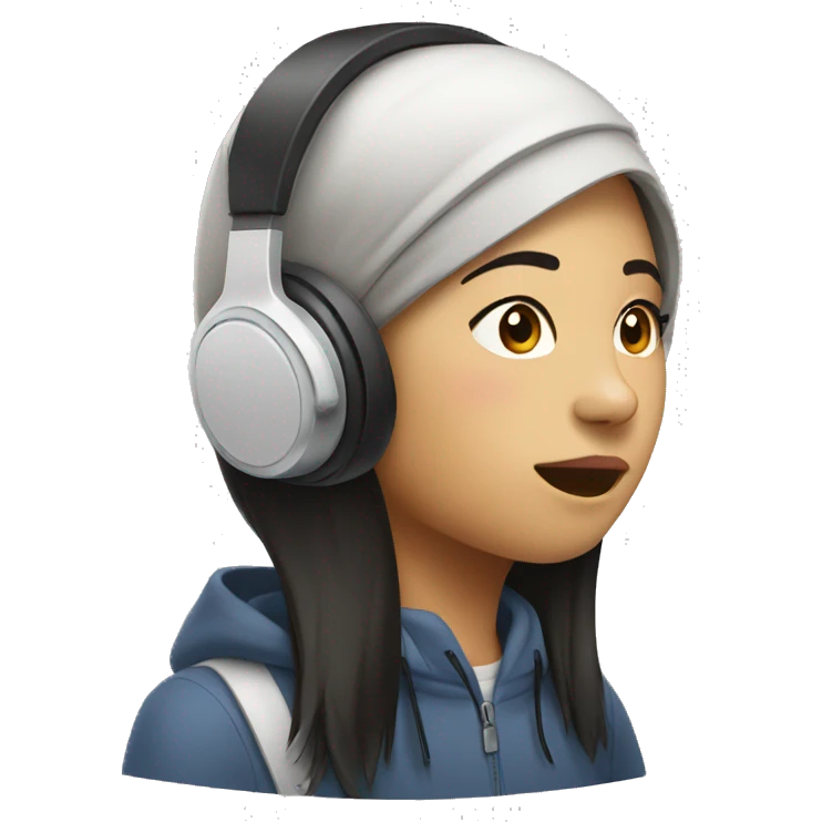 Asian girl with headset, listening to music emoji