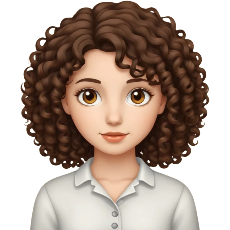 Brunette girl with curly hair and brown eyes emoji