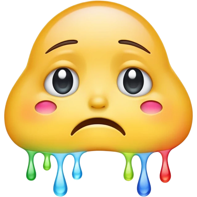 classic yellow crying face emoji with rainbow colored tears emoji
