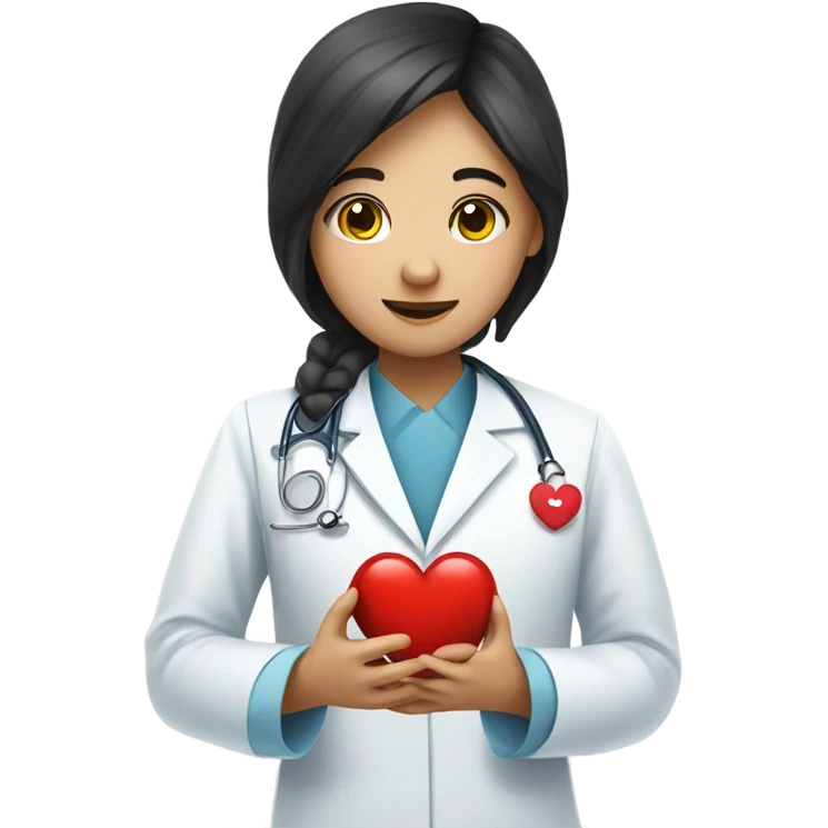 a chinese girl holding a heart to a white male doctor emoji