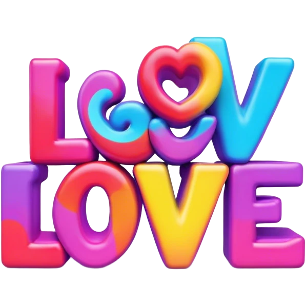 3D style, psychedelic colored word Love emoji