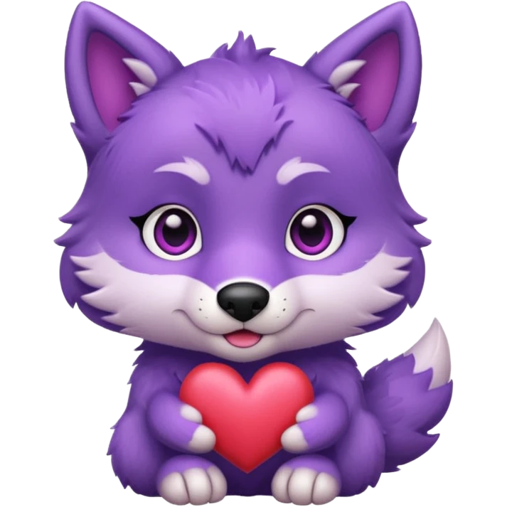 Cute purple wolf pup with heart emoji