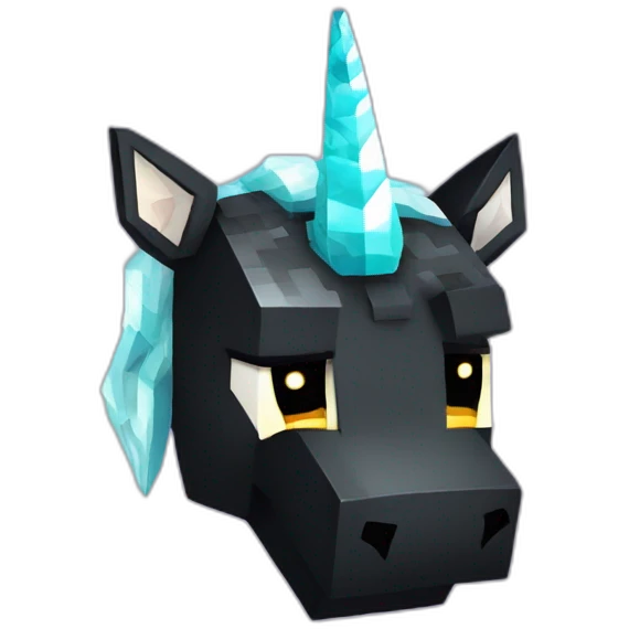 Minecraft Glitter Black Unicorn Head With Diamond Horn emoji