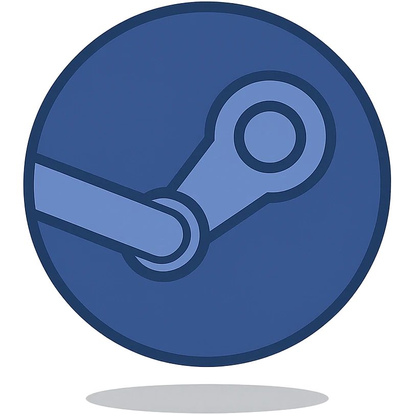 steam logo, very simple flat color clip art style, minimal, blue, with a subtle shadow, no text emoji