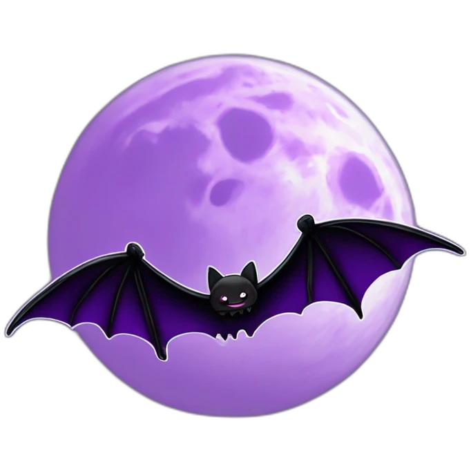 purple black vampire bat wings flying in front of large dripping crescent moon emoji