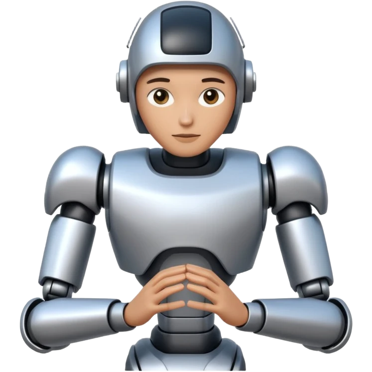 One person is waist-deep, next to simplified forms of robots or manipulators without details, the lines are clean and geometric. emoji