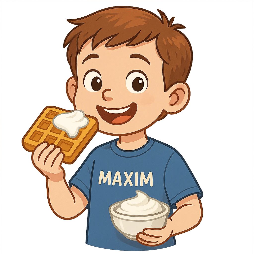 A boy named Maxim who loves to eat waffles with sour cream emoji