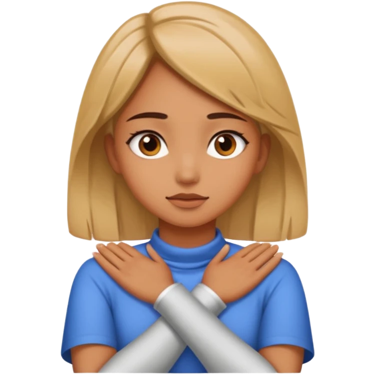 a girl hands with her crossed on her neck x eyes emoji