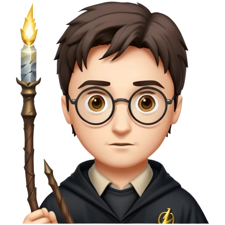 Harry Potter with glasses, lightning scar, and wand emoji