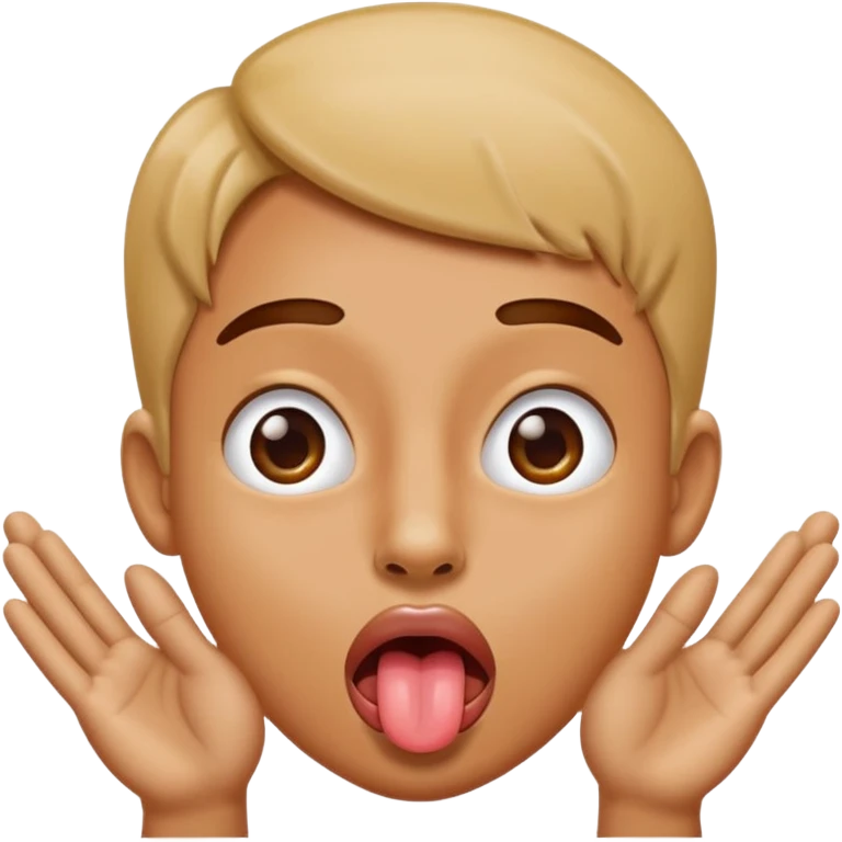 Sticking tongue out with hands gliding through emoji