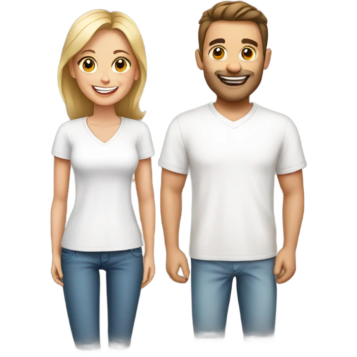smiling couple in white shirts emoji