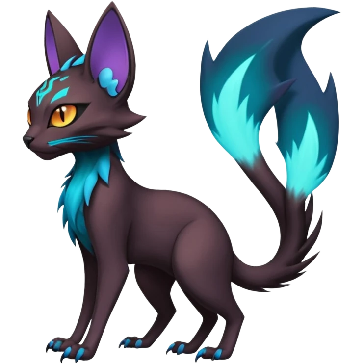 Black and cyan edgy Noivern-Noibat-Purloin-Torracat-Lykoi-Caracal-cat-Fakemon-fusion-hybrid-creature, full body emoji