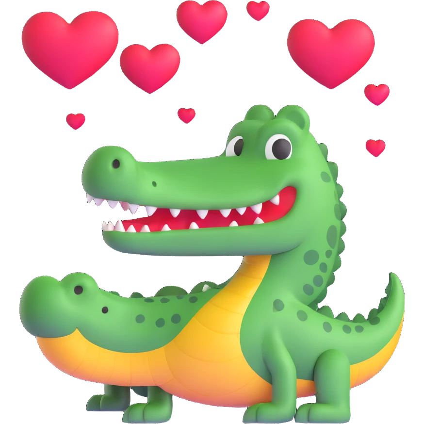 love-struck crocodile with hearts emoji