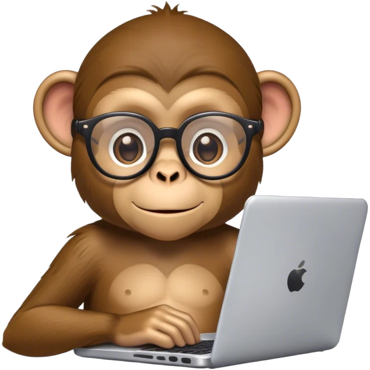 A monkey with glasses on a laptop working emoji