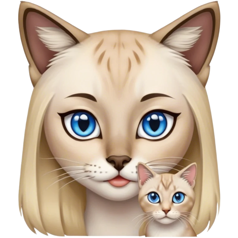 point lynx siamese cat with blue eyes and a girl with black and blonde hair emoji