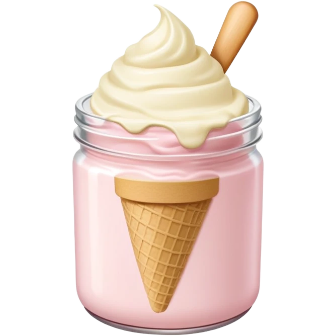 ultra realistic round single scoop of vanilla bean ice cream in light pink short jar emoji
