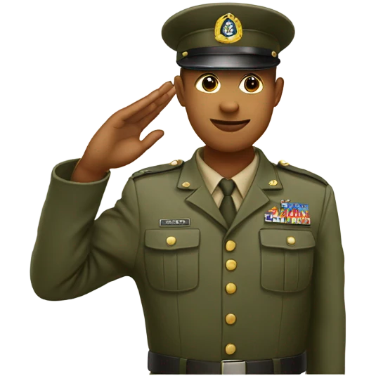 Straight face saluting with army hat emoji