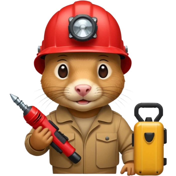 a mole rat with drill, red helmet, headlamp emoji
