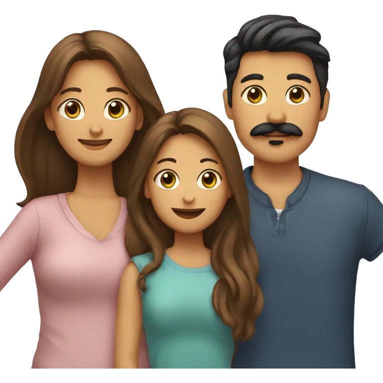 Familia de 4 personas madre, joven con bigote adolescente y mujer adolescente con un perro yorkshire emoji