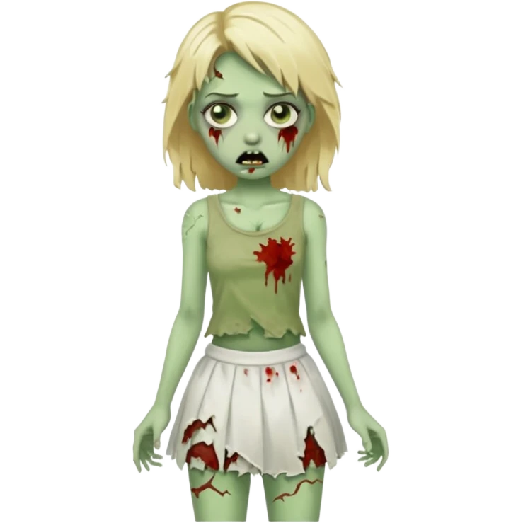 zombie blonde girl with white skirt, green skin and that it be in frontal zoom form emoji
