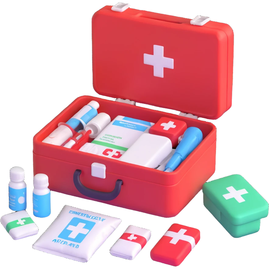 emergency first aid kit box open with medical supplies emoji