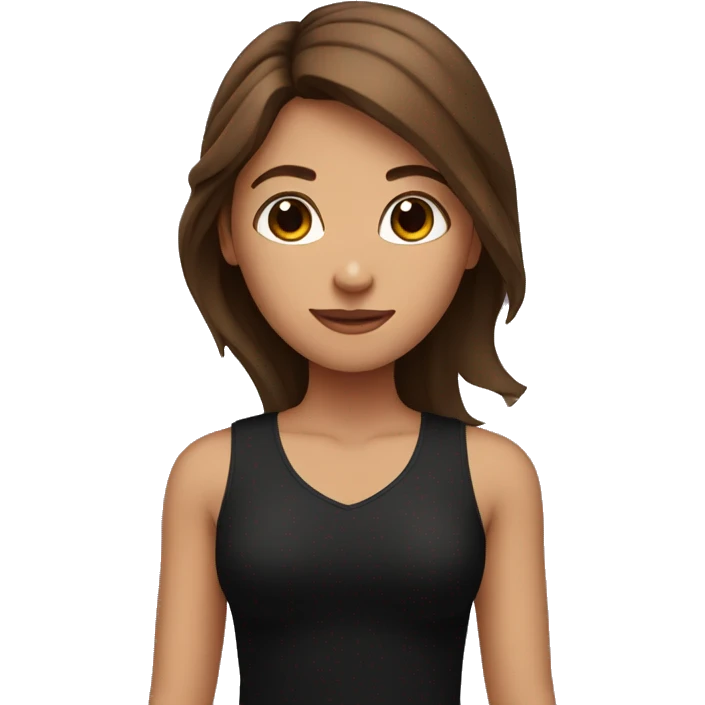 girl with brown hair shows the heart with her hands in black tops emoji