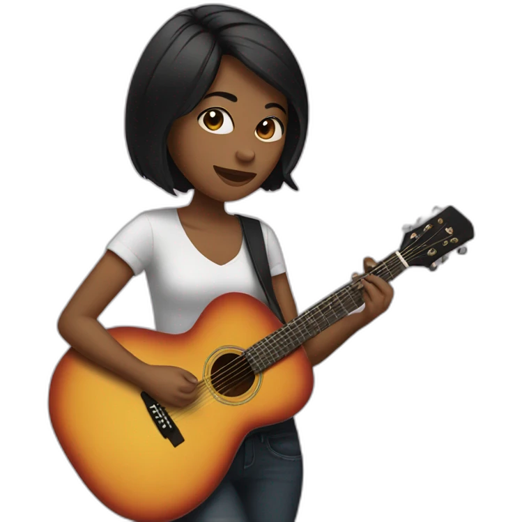 woman with black short hair playing a guitar emoji