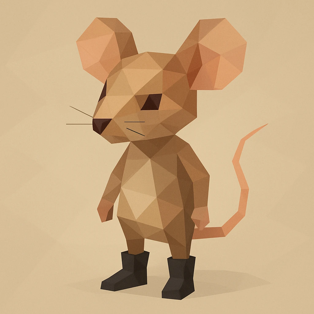 mouse character wearing black boots, low-poly polygonal style, simple background emoji