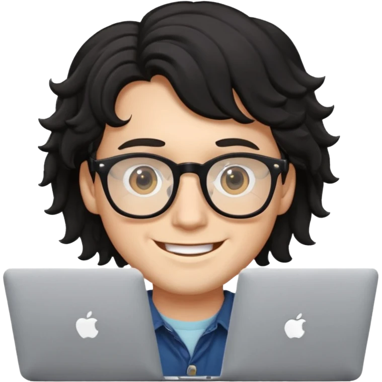 guy with wavy black hair and skin tone a little bit white and glasses, with a macbook emoji