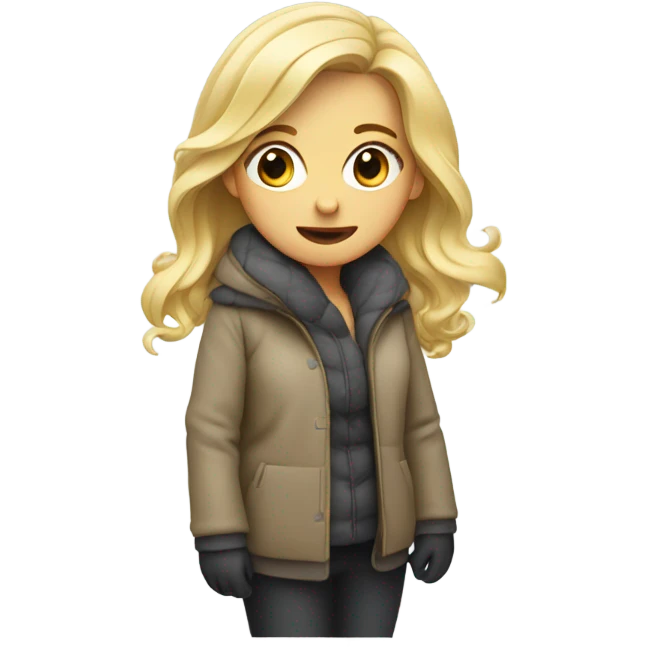Blonde girl freezing in winter coat emoji