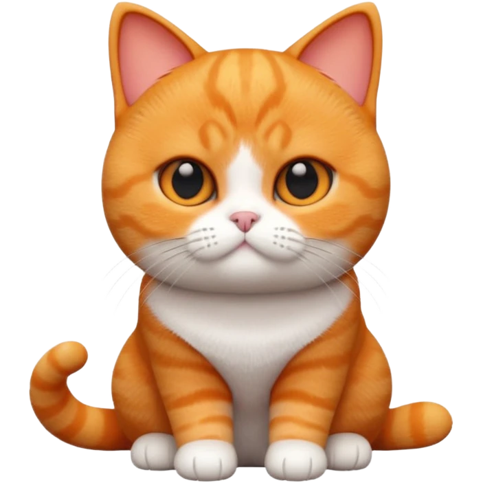 A 3D cartoon British Shorthair cat in vibrant orange ginger tone, smooth plush fur, round eyes, warm cinematic lighting, Memoji style. full body or half body. emoji