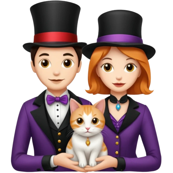 magician couple and their pet cat emoji