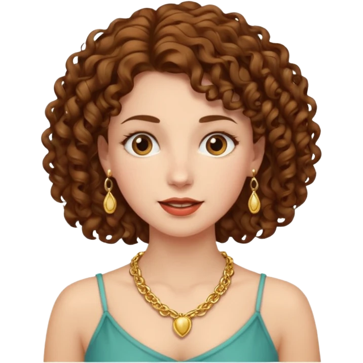 Female with Gold Necklace, fair skin,curly hair, different expressions. emoji