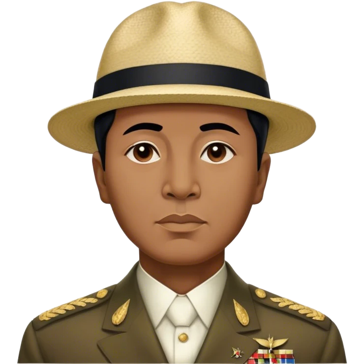 ​Cinematic Realistic Portrait of Sukarno, depicted in a lifelike, realistic style based on his iconic portrait, showcasing his thoughtful, charismatic expression in period attire, rendered with detailed textures and warm, evocative lighting that captures his pioneering spirit and national pride, emoji