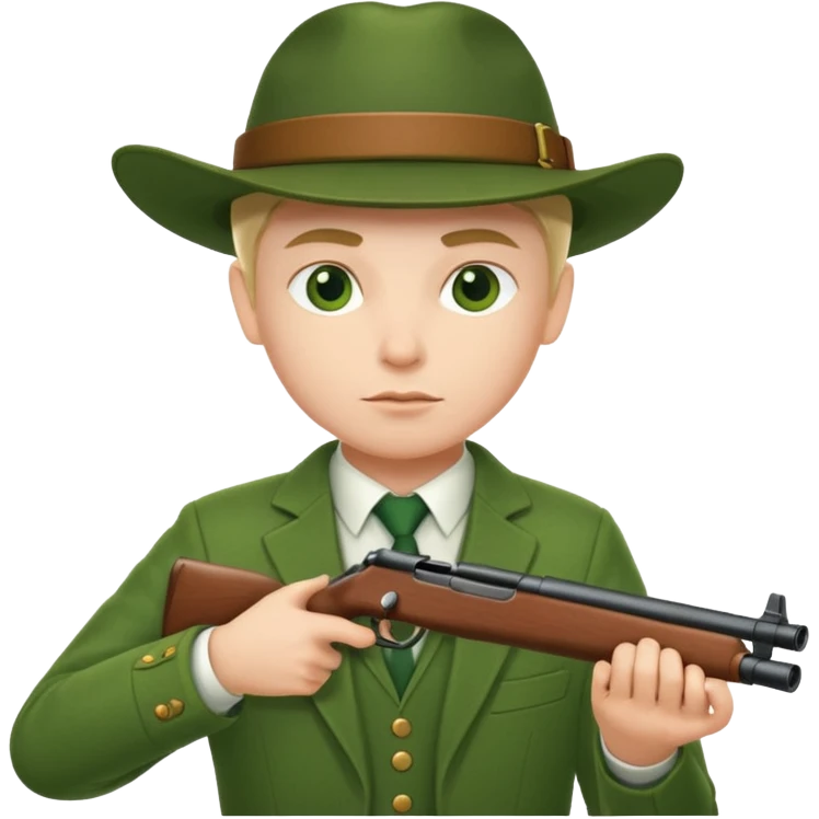 hunter in green traditional suit, aiming with a rifle emoji