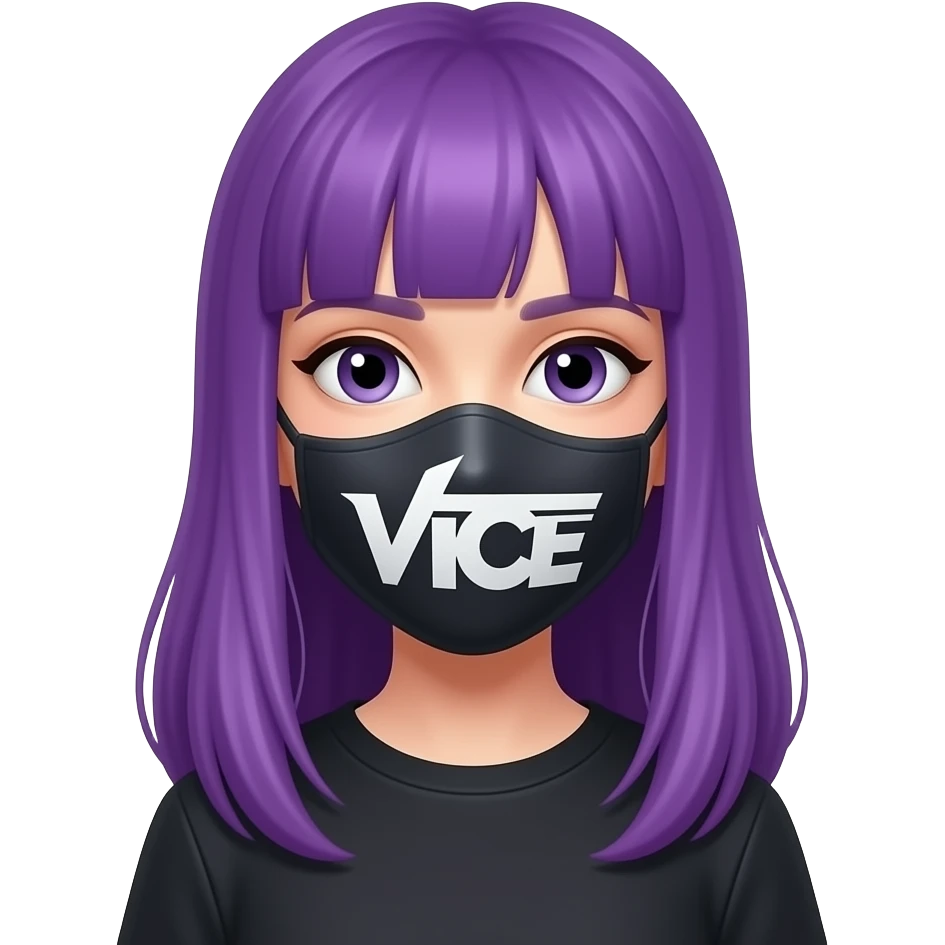 girl with long purple hair with a MASKTOK VEILED.VICE sign emoji