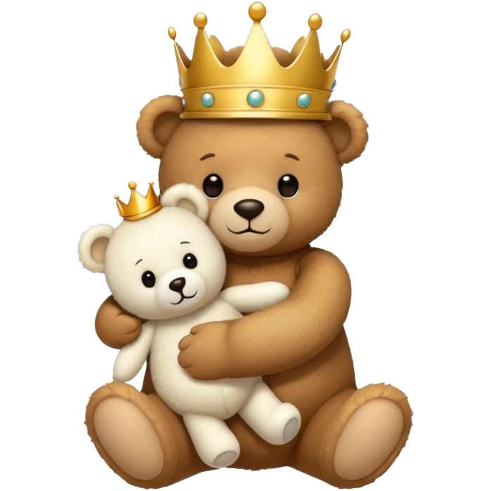 Teddy bear with a crown hugging a smaller white teddy bear emoji