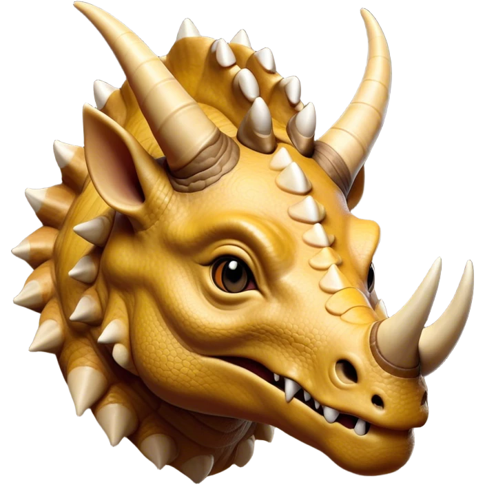 Cinematic Noble Triceratops Portrait Emoji, Poised and formidable, with a robust, stocky build adorned by three prominent horns and a broad, intricately frilled head, exuding ancient strength and wisdom, Simplified yet sharply defined features, highly detailed, glowing with a soft, earthy radiance, high shine, intelligent and stalwart, stylized with an air of prehistoric majesty, focused and resolute, soft glowing outline, capturing the essence of a watchful and confident Triceratops that appears ready to charge out of the screen with effortless power! emoji
