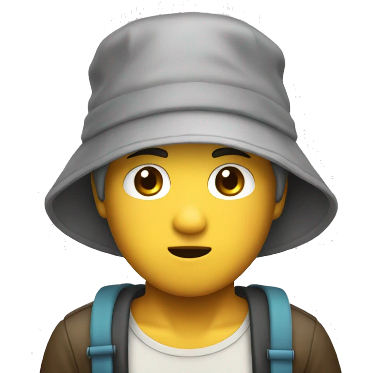 A kawaii cute confused male person in a bucket hat  emoji