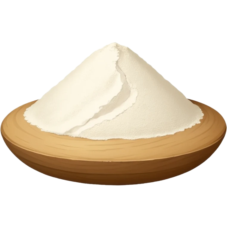 wheat flour, mound or scatter, fine pale white powder, uneven edges, dry powdery surface, subtle texture, no bowl, packaging, tools, or faces, clean 3D, soft shadows, transparent background, emoji scale emoji