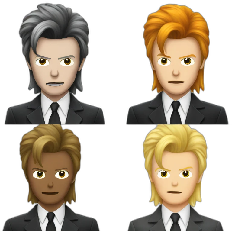 on pic of David bowie with his suit and blond hair and  without the lightning emoji