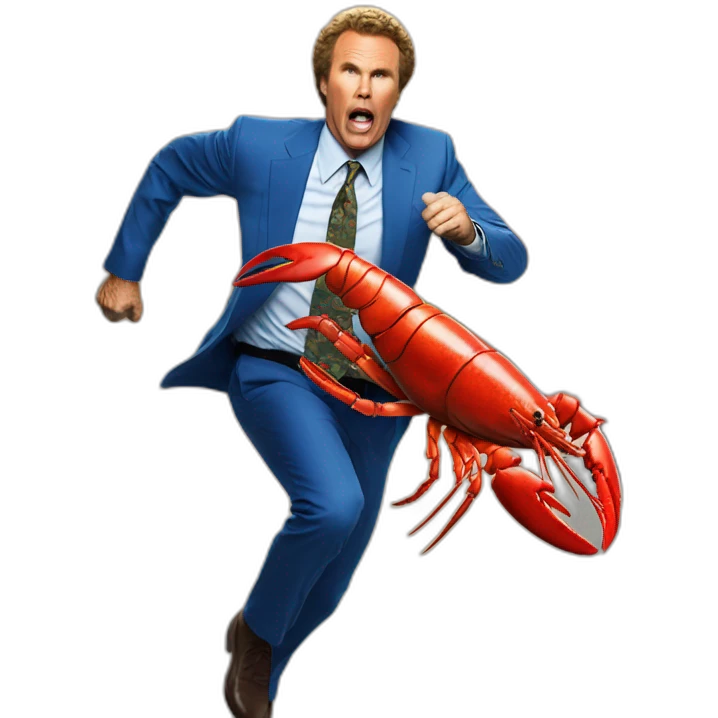 Will Ferrell being chased by a lobster emoji