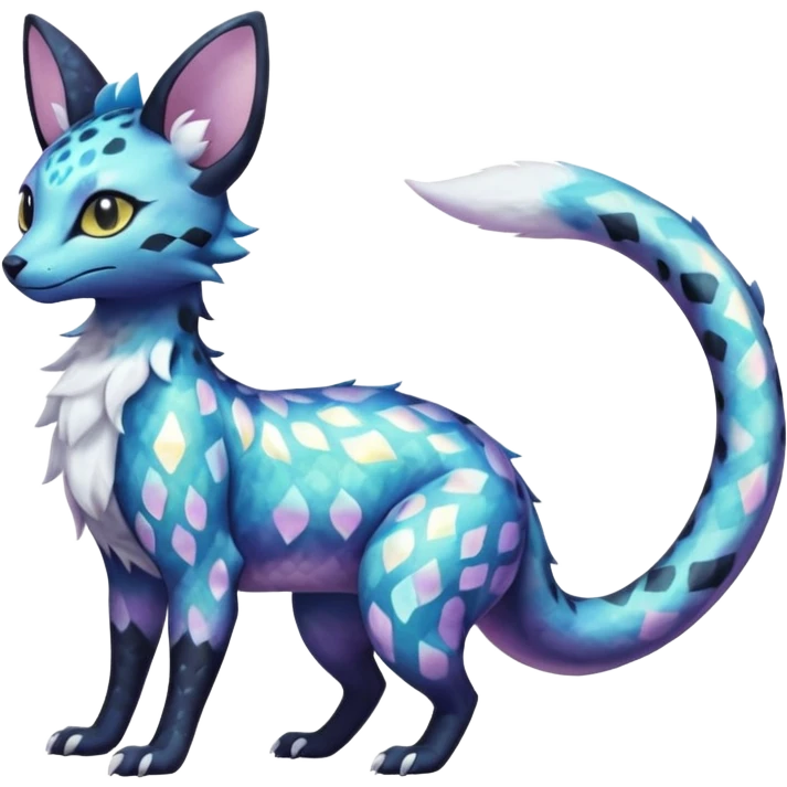 Shiny Pastel White Iridescent Celestial Salandit-Umbreon-Genet-Noivern-Noibat-Serval-Hybrid (Full body) emoji