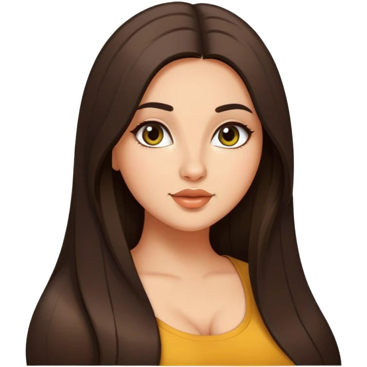 Curvy but beautiful brunette girl, pin straight super long hair, saturated details emoji