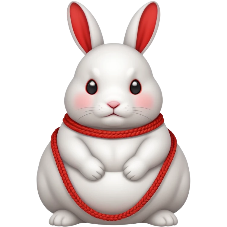 White realistic fat bunny with red ropes tightly wrapped around emoji