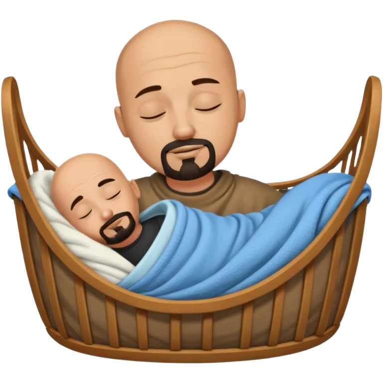 a man who is tan and bald with a black goatee sleeping in a cradle emoji